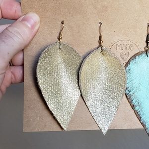 Jewelry - 3 Inch | Gold Leather Petal Earrings Jewelry - 3 Inch | Gold Leather Petal Earrings